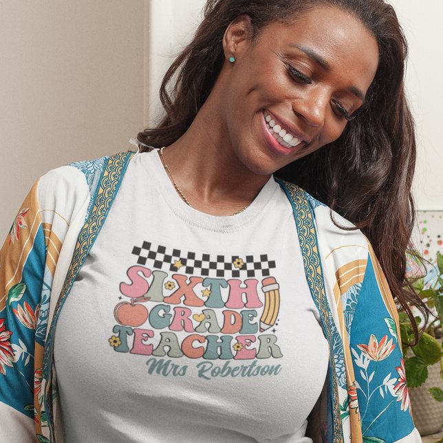 Camiseta Profesora de 6º grado Retro Personalizado (Subido por el creador)