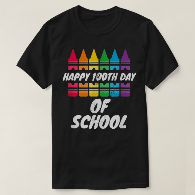 Camiseta Profesora de Crayon de Preescolar Feliz 100° Día d (Diseño del anverso)