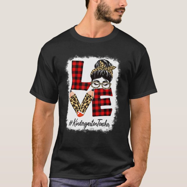 Camiseta Profesora de kindergarten ama a Messy Bun Leopard  (Anverso)