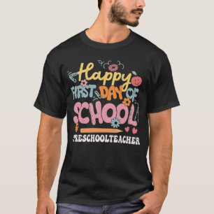 Camiseta Profesora de Preescolar Feliz Primer Día de Flor E