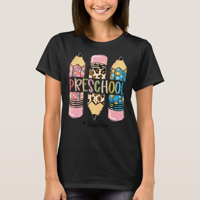 Camiseta Profesora de Preescolar Leopard Pencil Pre K Teach (Anverso)