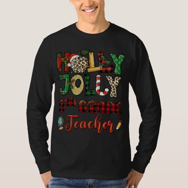 Camiseta Profesora de quinto grado Leopard Red Plaid Christ (Anverso)