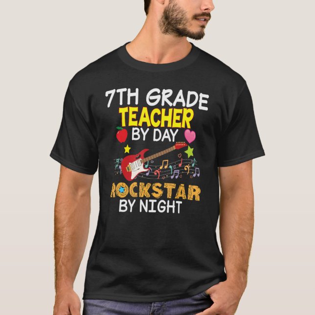 Camiseta Profesora De Séptimo Grado Por Día Rockstar Noche  (Anverso)
