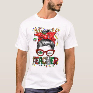 Camiseta Profesora divertida Navidad-Messy Bun Hair Chica-C