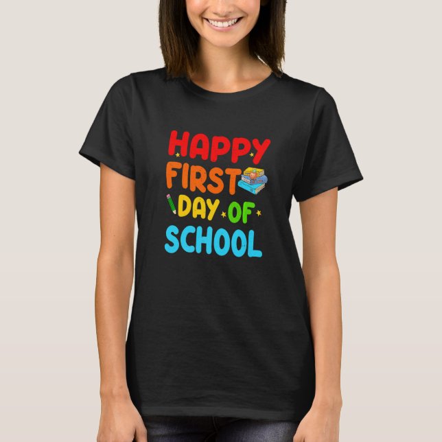 Camiseta Profesora Feliz Primer Día Escolar Vestido Estudia (Anverso)