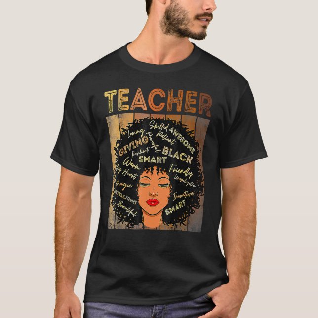 Camiseta Profesora mujer negra afro retro melanina historia (Anverso)