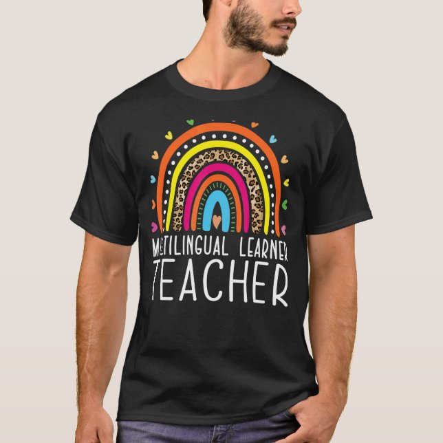 Camiseta Profesora multilingüe Leopard Rainbow Multi (Anverso)