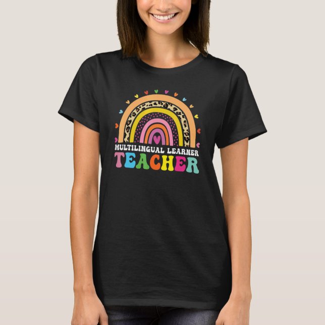 Camiseta Profesora multilingüe Leopard Rainbow Multi (Anverso)
