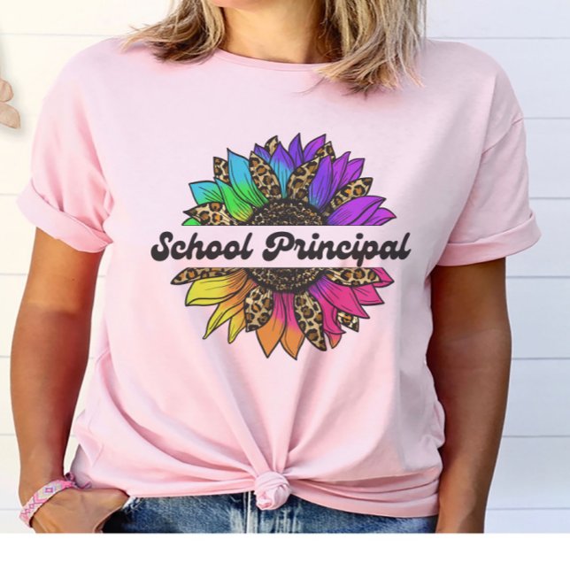 Camiseta Profesora principal de escuela girasol arco iris (School Principal Profession Rainbow Sunflower T-Shirt
)
