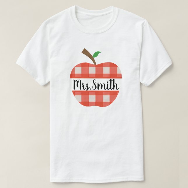 Camiseta Profesora Red Gingham Apple Split Design Unisex (Diseño del anverso)