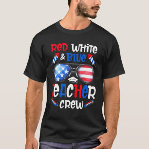 Camiseta Profesora Red White Y Blue Teacher Crew Feliz 4to.