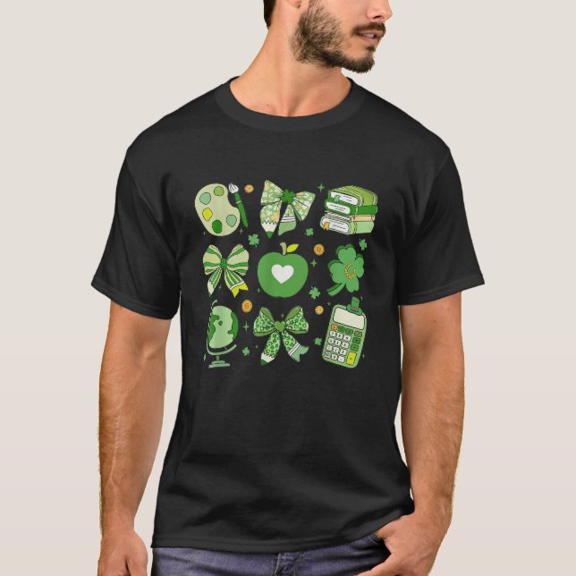 Camiseta Profesora St Patrick's Day Coquette Bow Lápiz (Anverso)