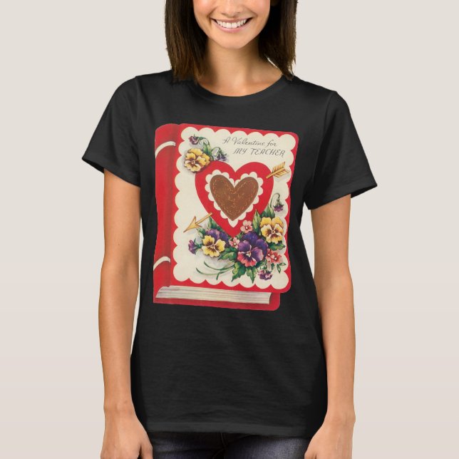 Camiseta Profesora Valentine, corazones de libros antiguos  (Anverso)