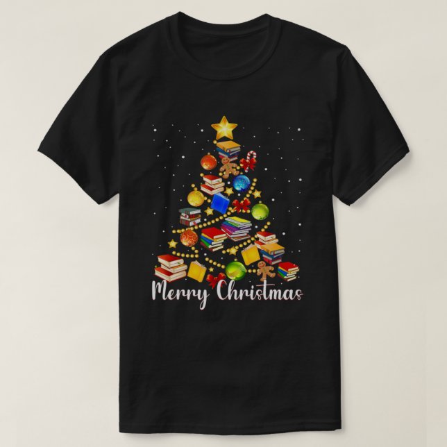 Camiseta Profesores de árbol de Navidad aman leer libros Li (Diseño del anverso)