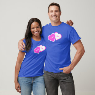 Camiseta profunda real de dos corazones como uno