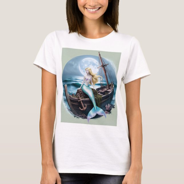 Camiseta Profundidad iluminada por la luna: Sirena y Shipwr (Anverso)