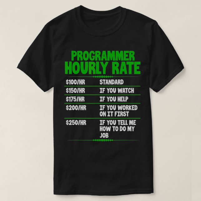 Camiseta Programador con tarifas horarias de programación d (Diseño del anverso)