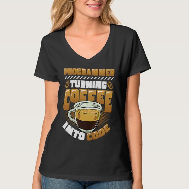 Camiseta Programador convirtiendo café en código programado (Anverso)