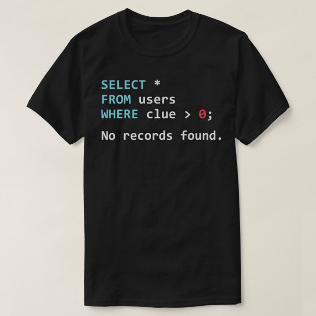 Camiseta Programador de administración de base de datos SQL (Diseño del anverso)