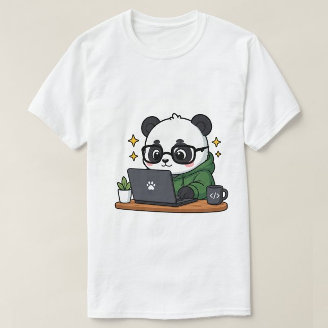 Camiseta Programador de Panda Lindo Codificando en Portátil (Diseño del anverso)