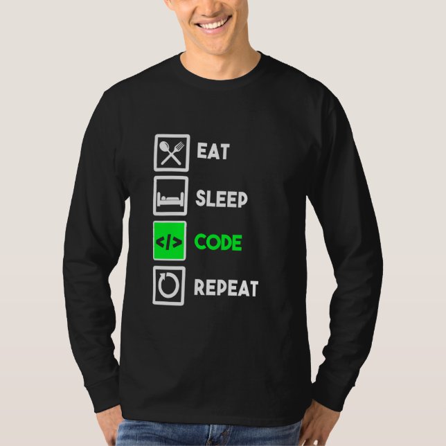 Camiseta Programador divertido comiendo el código de sueño  (Anverso)