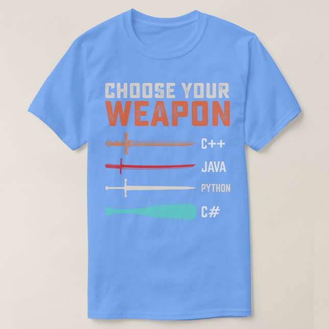 Camiseta Programador Elija su arma C JAVA PYTHON C (Diseño del anverso)