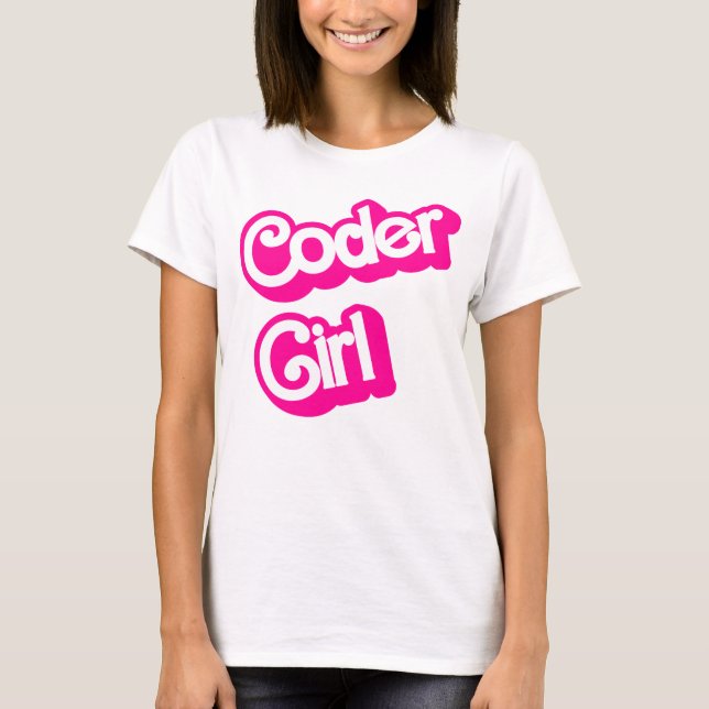 Camiseta Programador Geek de Computadora Rosa Chica Coder (Anverso)