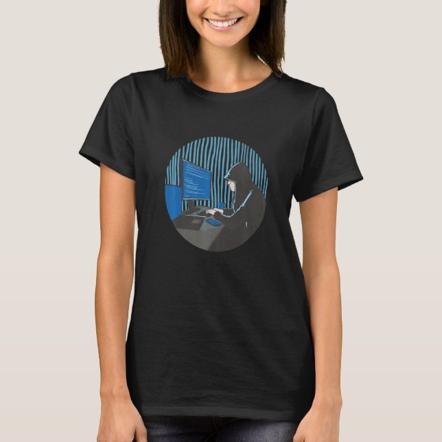 Camiseta Programadora Hacker Chica Codificando Computadora (Anverso)