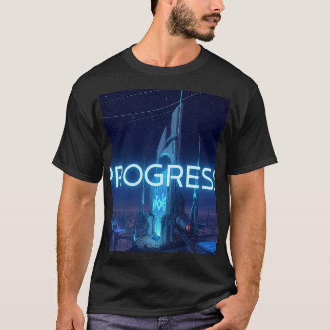 Camiseta PROGRESO - Ciudad ciberpunk futurista con tecnolog (Anverso)