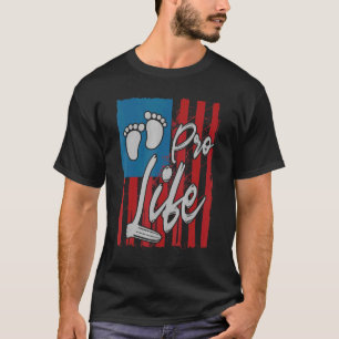 Camiseta Prolife for Women Pro Life USA Flag Baby Footprint