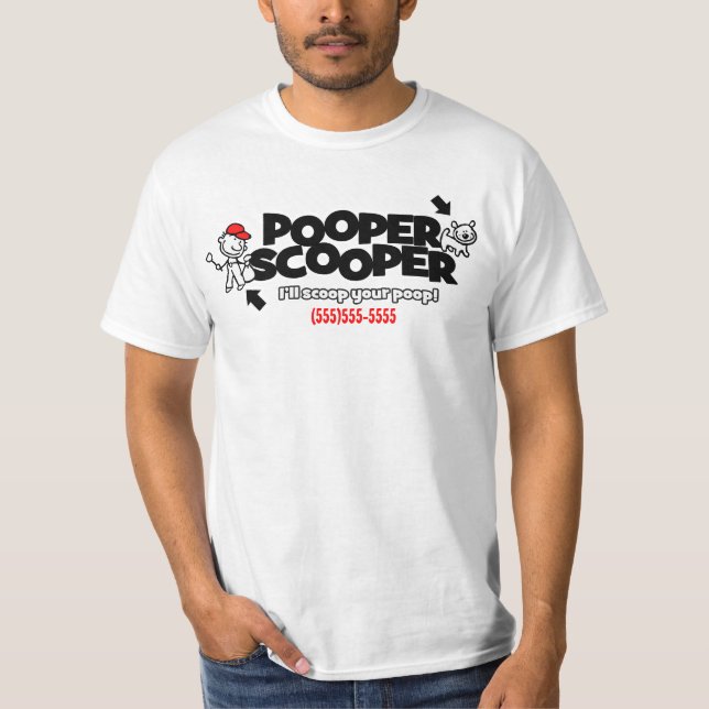 Camiseta promocional de negocios de Pooper Scooper (Anverso)