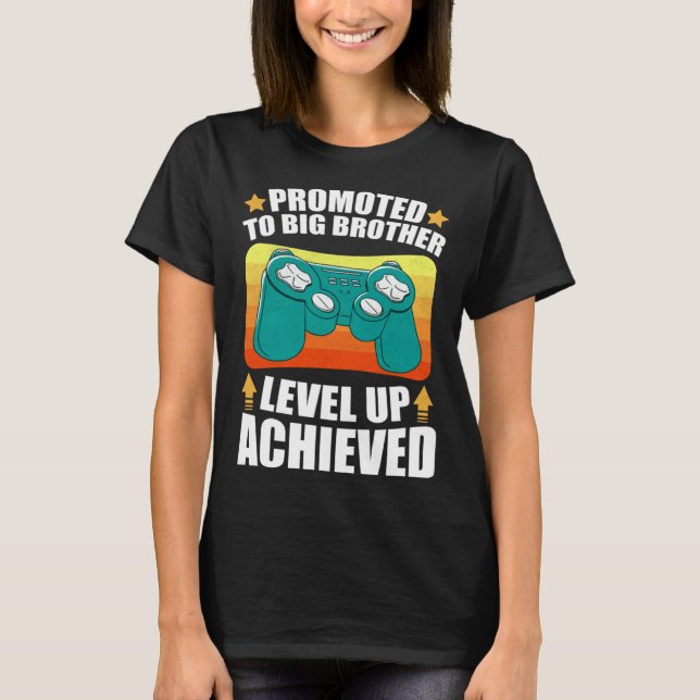 Camiseta Promoted To Big Brother Level Up Achieved Gamer Bi (Anverso)