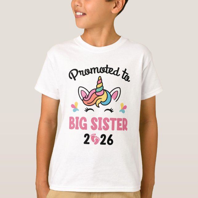Camiseta Promoted To Big Sister 2026 Unicorn Baby Announcem (Anverso)