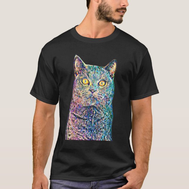 Camiseta Propietario del gato del filtro de puntillismo de  (Anverso)