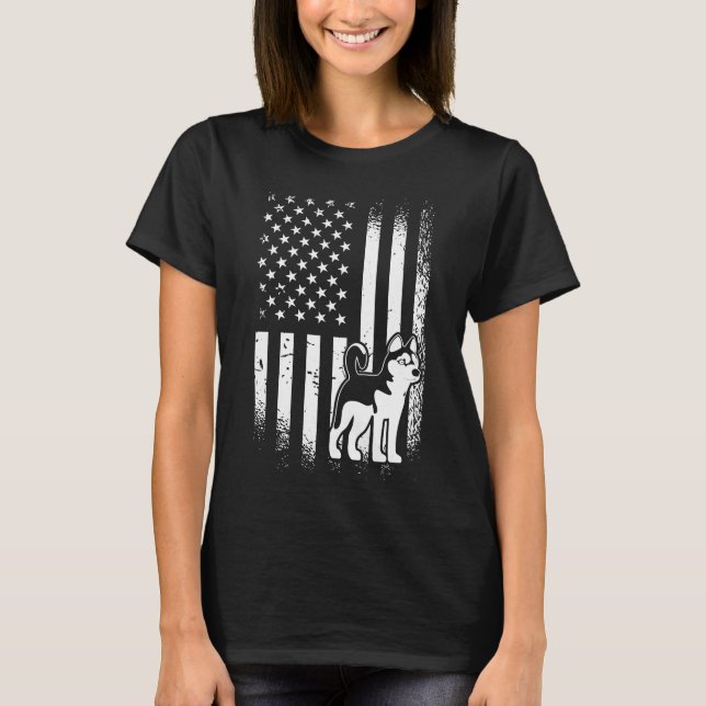 Camiseta Propietario del Husky Siberian de la Bandera Ameri (Anverso)