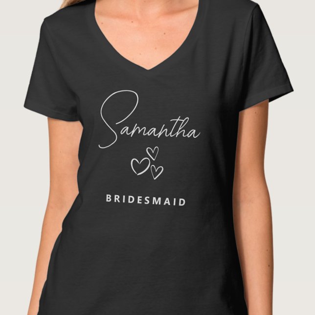 Camiseta Propuesta de Dama de Honor Personalizada Moderna S (Personalized Bridesmaid T shirt with hearts - perfect for a bachelorette or bridesmaid proposal gift)
