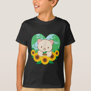 Camiseta Protección Ambiental Gatito Kawaii Día de la Tierr