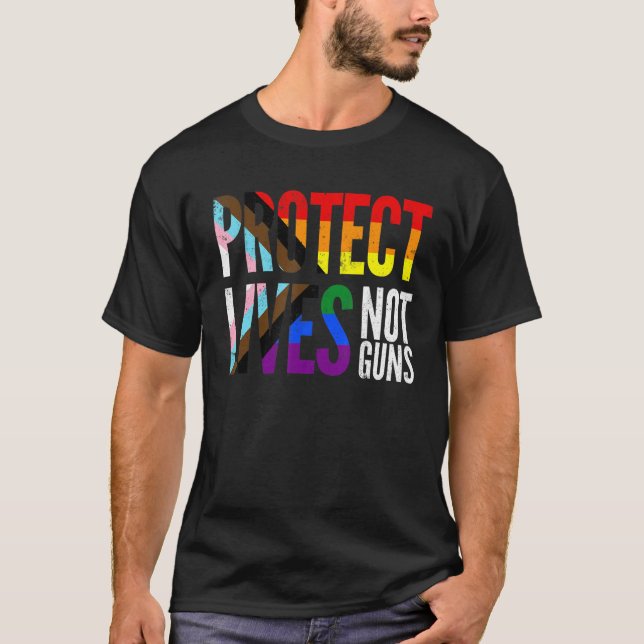 Camiseta Protect lives not guns, rainbow Progress Pride Fla (Anverso)