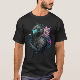 Camiseta Protector de gato cibernético Punk Synthwave Leyen