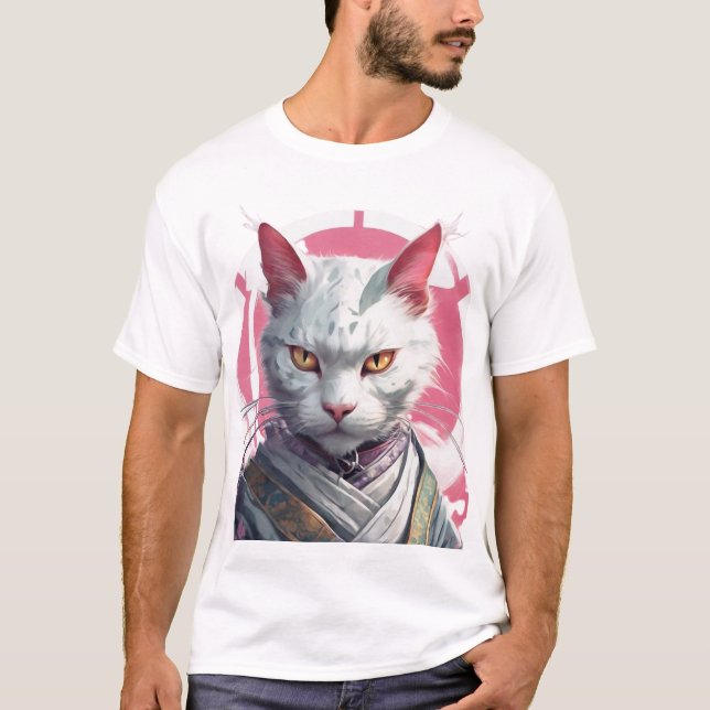 Camiseta Protector de gatos Samurai blanco (Anverso)