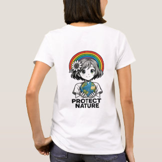 Camiseta 🌈 "Protege la Tierra – Chica Anime Sosteniendo el