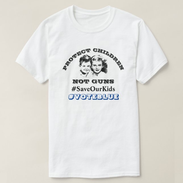 CAMISETA PROTEGER A LOS NIÑOS NO A LAS ARMAS #VOTEBLUE (Diseño del anverso)