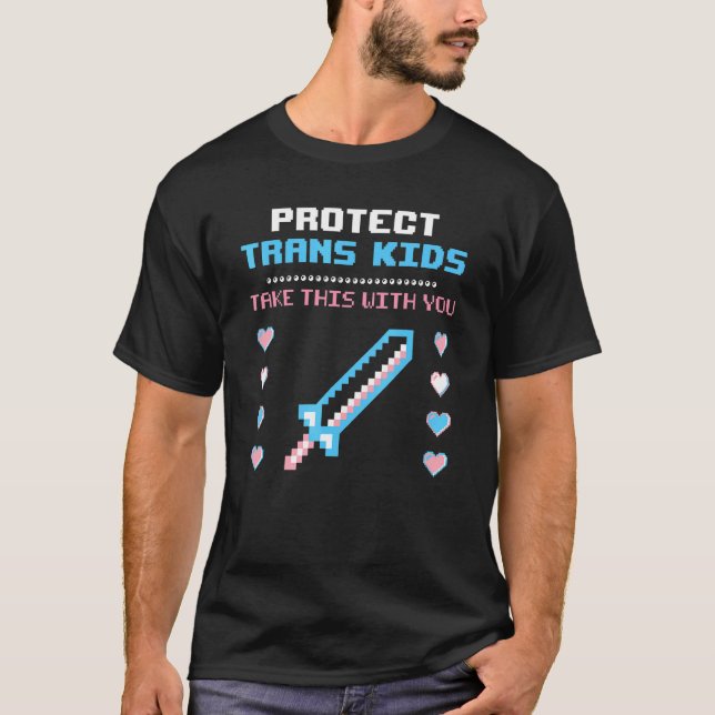 Camiseta Proteger A Los Niños Trans 8 Bits Sword Pride Lgbt (Anverso)