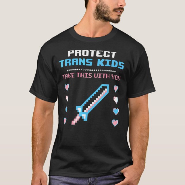 Camiseta Proteger A Los Niños Trans 8 Bits Sword Pride Lgbt (Anverso)