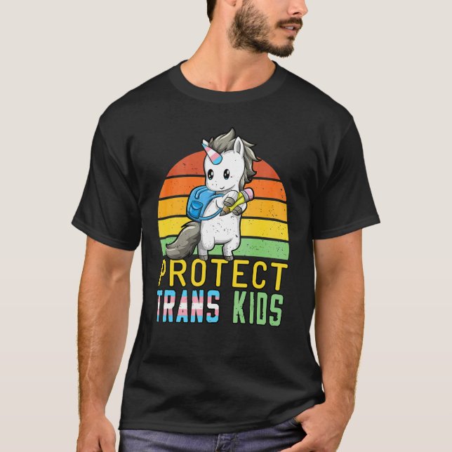 Camiseta Proteger a los niños transgénero unicornio retro d (Anverso)