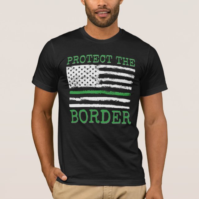 Camiseta Proteger la frontera con la línea verde de bandera (Anverso)