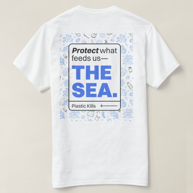 Camiseta Proteger lo que nos alimenta: El mar | Contaminaci (Reverso del diseño)