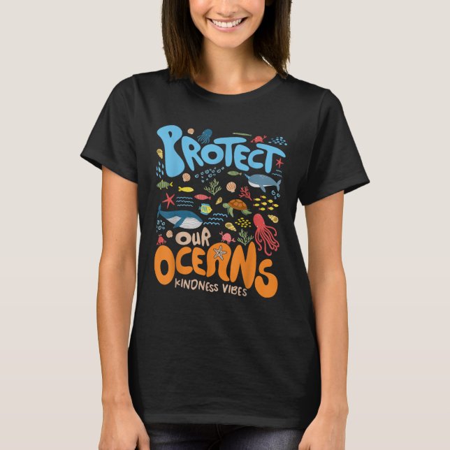 Camiseta Proteger nuestro océano ser amable Tierra retro de (Anverso)