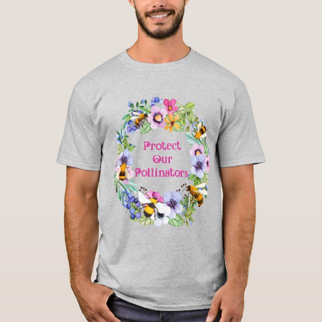Camiseta Proteger nuestros polinizadores Flores de abejas (Anverso)