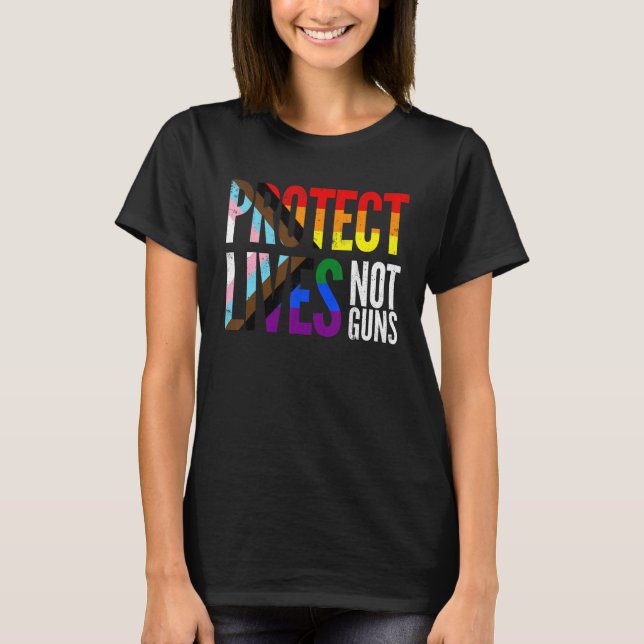 Camiseta Proteger vidas, no armas, progreso del arco iris O (Anverso)